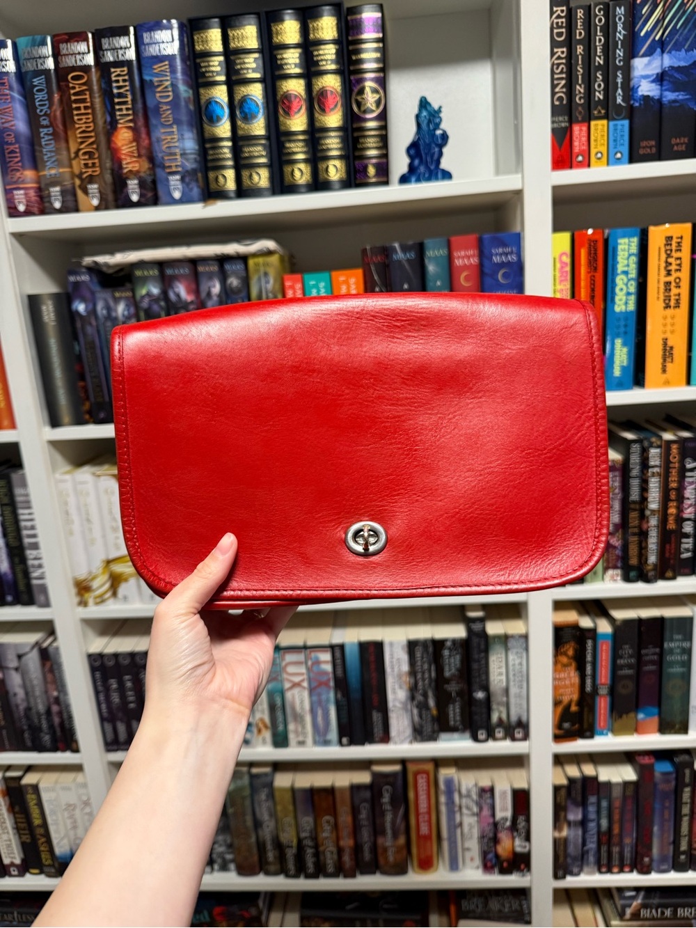 LISETTE Red Suede and Leather Zip Pouch with Gold Plaque